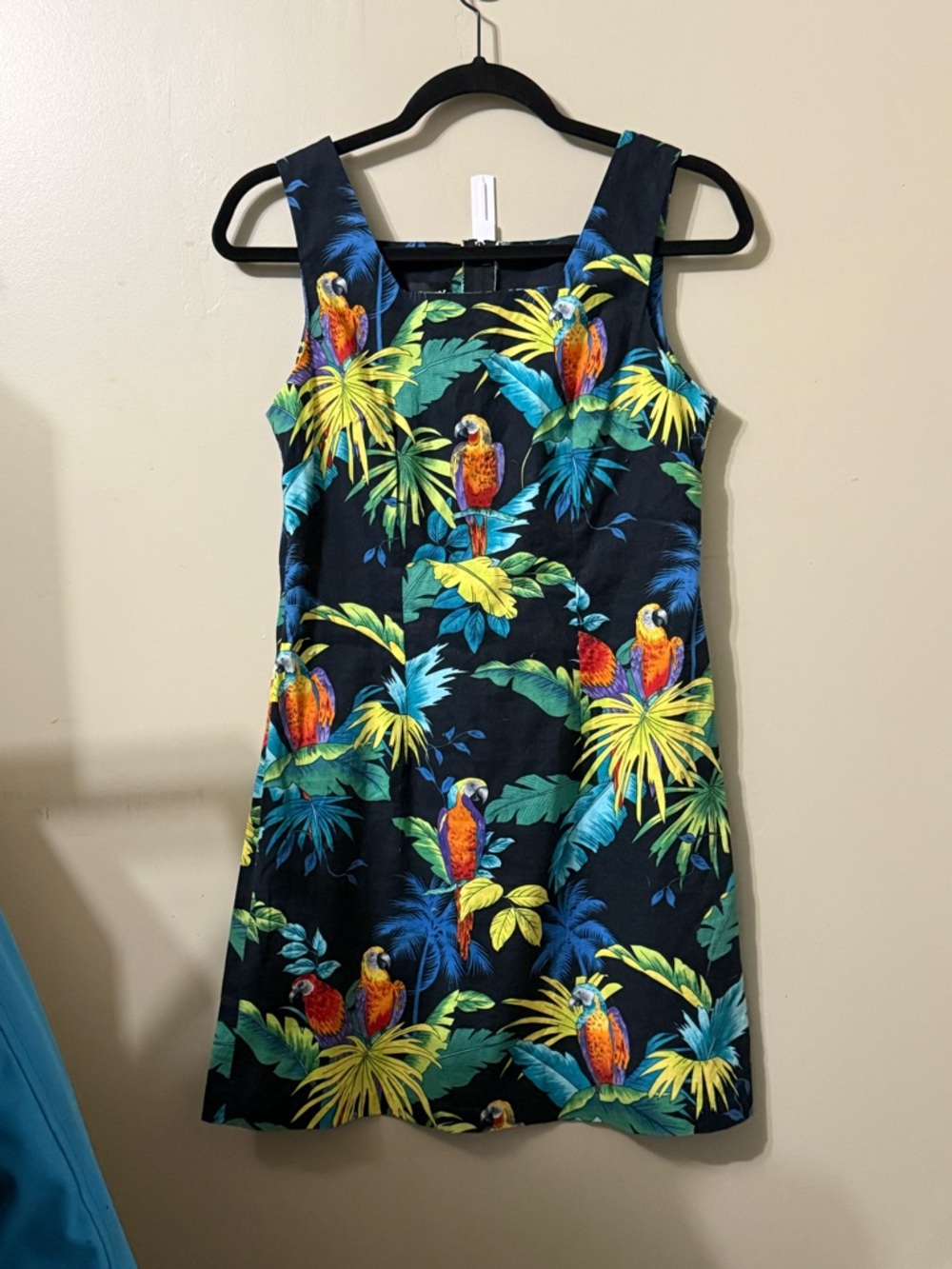 Shannon Marie Hawaii Tropical Parrot Palm Print Neck Mini Dress Sleeveless